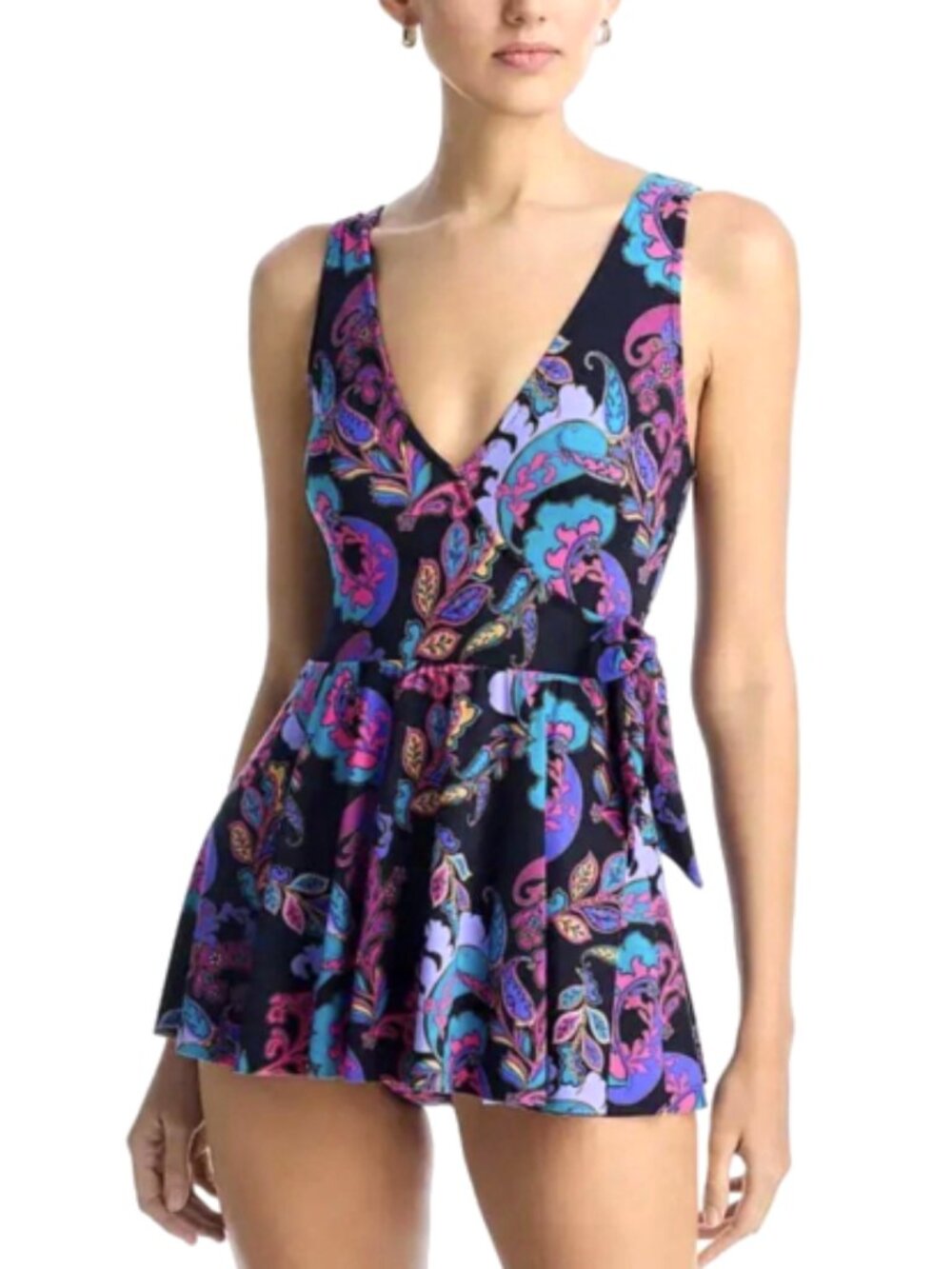 Johnny Was Fatima Wrap Skirted One-Piece Swim Dress Swimsuit XS